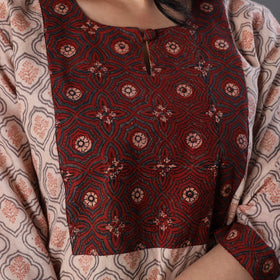 Beige Handwoven Wool Pedana Kalamkari Print Kurta For Women