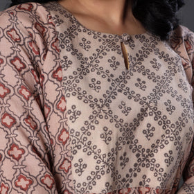 Beige Handwoven Wool Pedana Kalamkari Print Kurta For Women