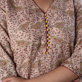 Beige Handwoven Wool Pedana Kalamkari Print Kurta For Women