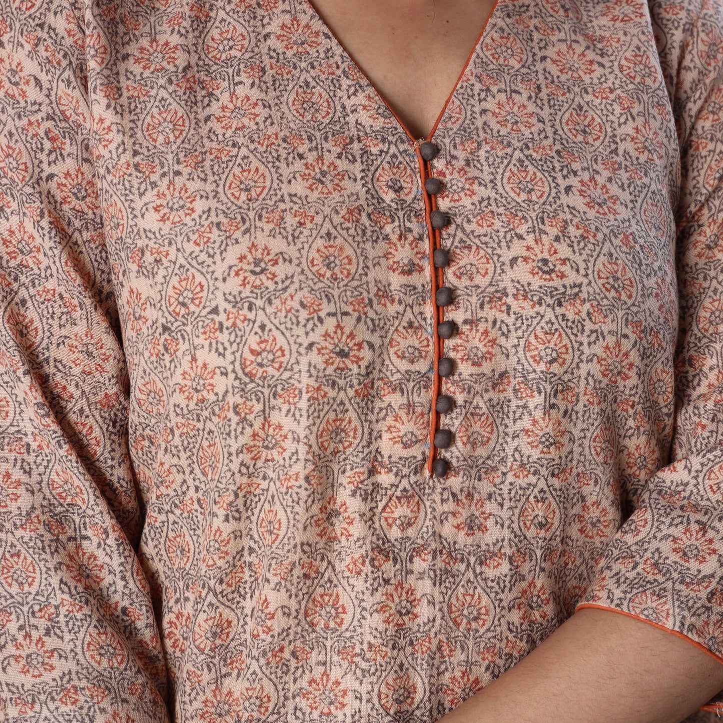 Beige Handwoven Wool Pedana Kalamkari Print Kurta For Women