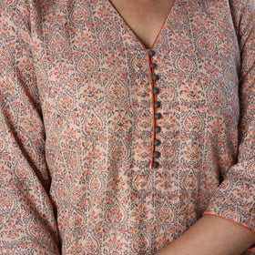 Beige Handwoven Wool Pedana Kalamkari Print Kurta For Women