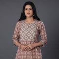 Beige Handwoven Wool Pedana Kalamkari Print Kurta For Women