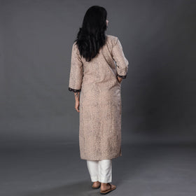 Beige Handwoven Wool Pedana Kalamkari Print Kurta For Women