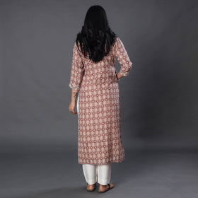 Beige Handwoven Wool Pedana Kalamkari Print Kurta For Women
