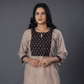 Beige Handwoven Wool Pedana Kalamkari Print Kurta For Women