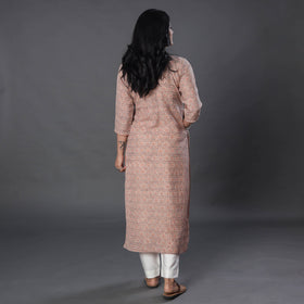 Beige Handwoven Wool Pedana Kalamkari Print Kurta For Women