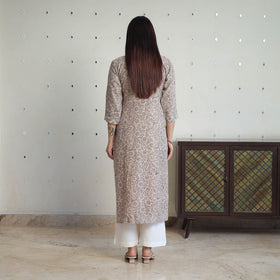 Beige Handwoven Wool Pedana Kalamkari Print Kurta For Women