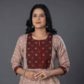 Beige Handwoven Wool Pedana Kalamkari Print Kurta For Women
