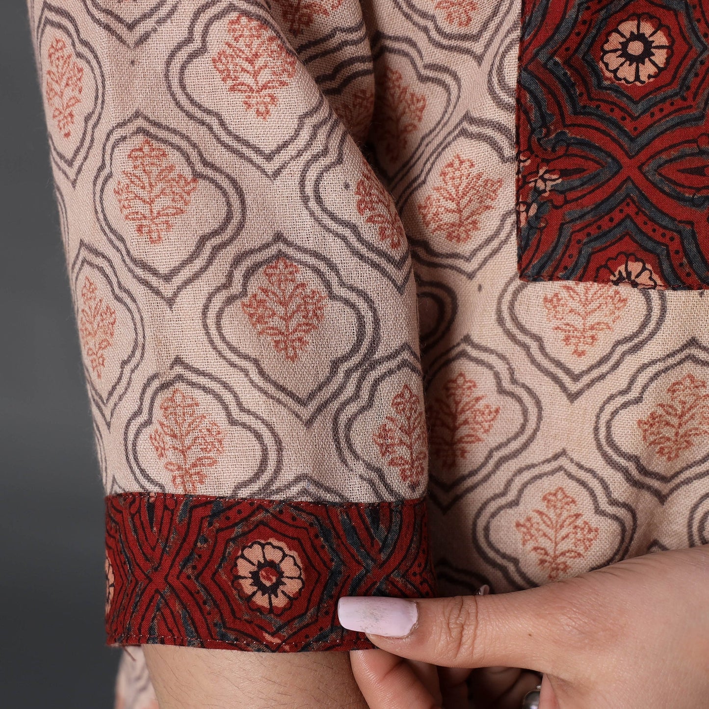 Beige Handwoven Wool Pedana Kalamkari Print Kurta For Women