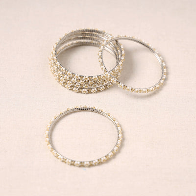  Hapur Flower Beadwork Bangles by Aagaz (Set of 6) 