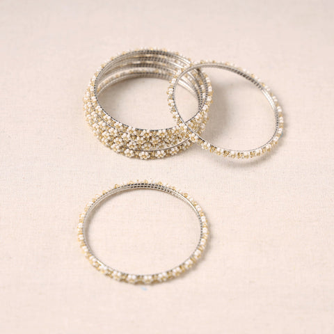  Hapur Flower Beadwork Bangles by Aagaz (Set of 6) 