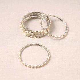  Hapur Flower Beadwork Bangles by Aagaz (Set of 6) 