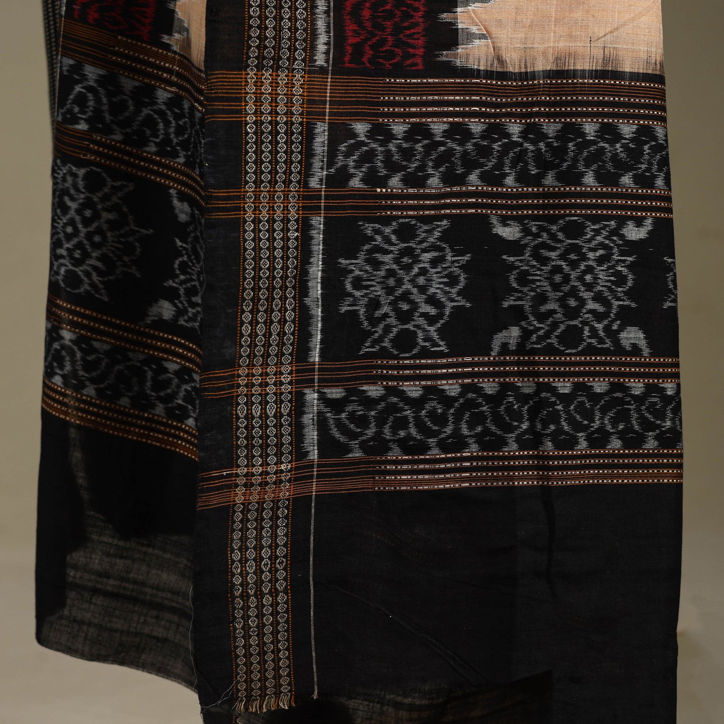 Beige - ikat handloom cotton sambalpuri dupatta 04