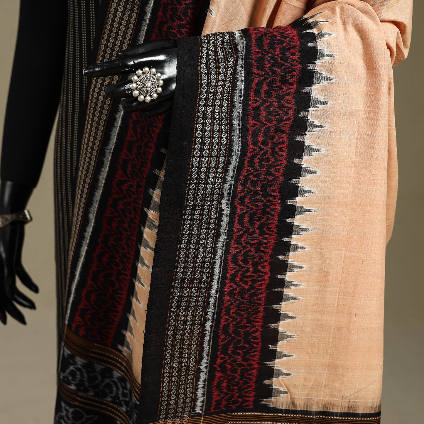Beige - ikat handloom cotton sambalpuri dupatta 04