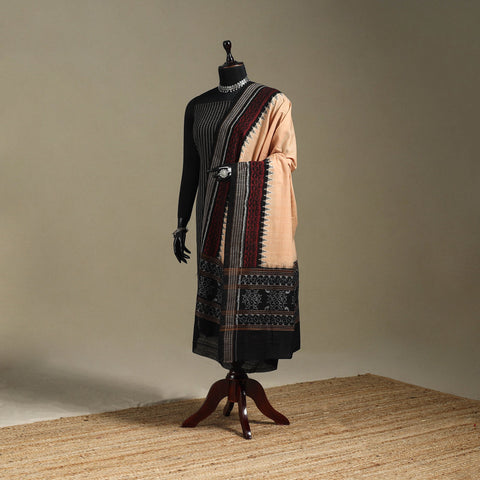 Beige - ikat handloom cotton sambalpuri dupatta 04