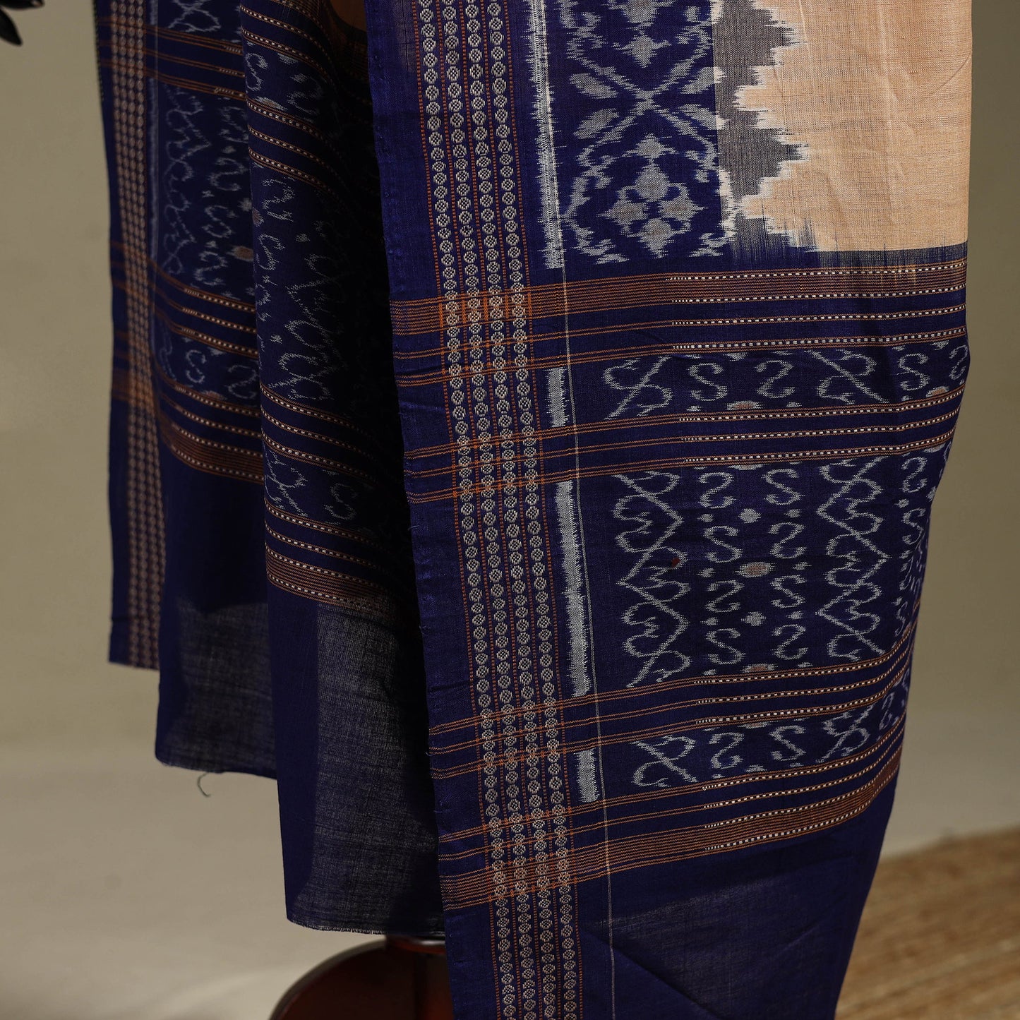 Beige - ikat handloom cotton sambalpuri dupatta 07