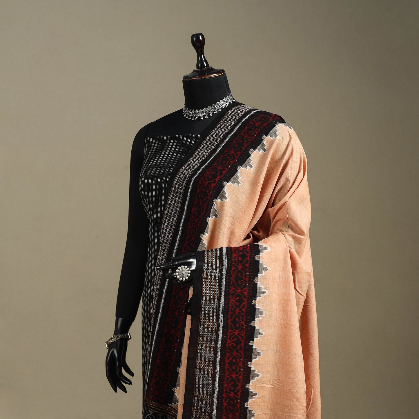 Beige - ikat handloom cotton sambalpuri dupatta 09