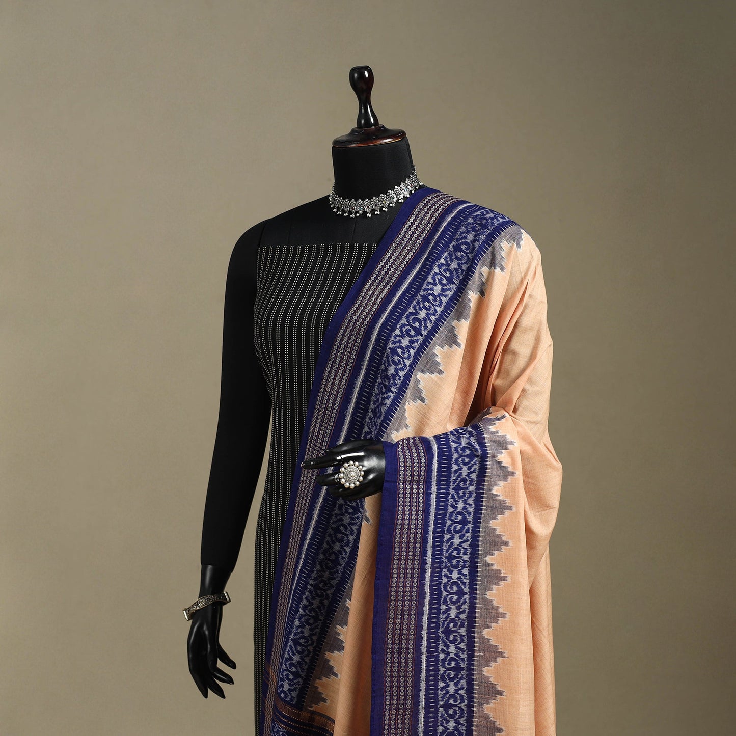 Beige - ikat handloom cotton sambalpuri dupatta 13