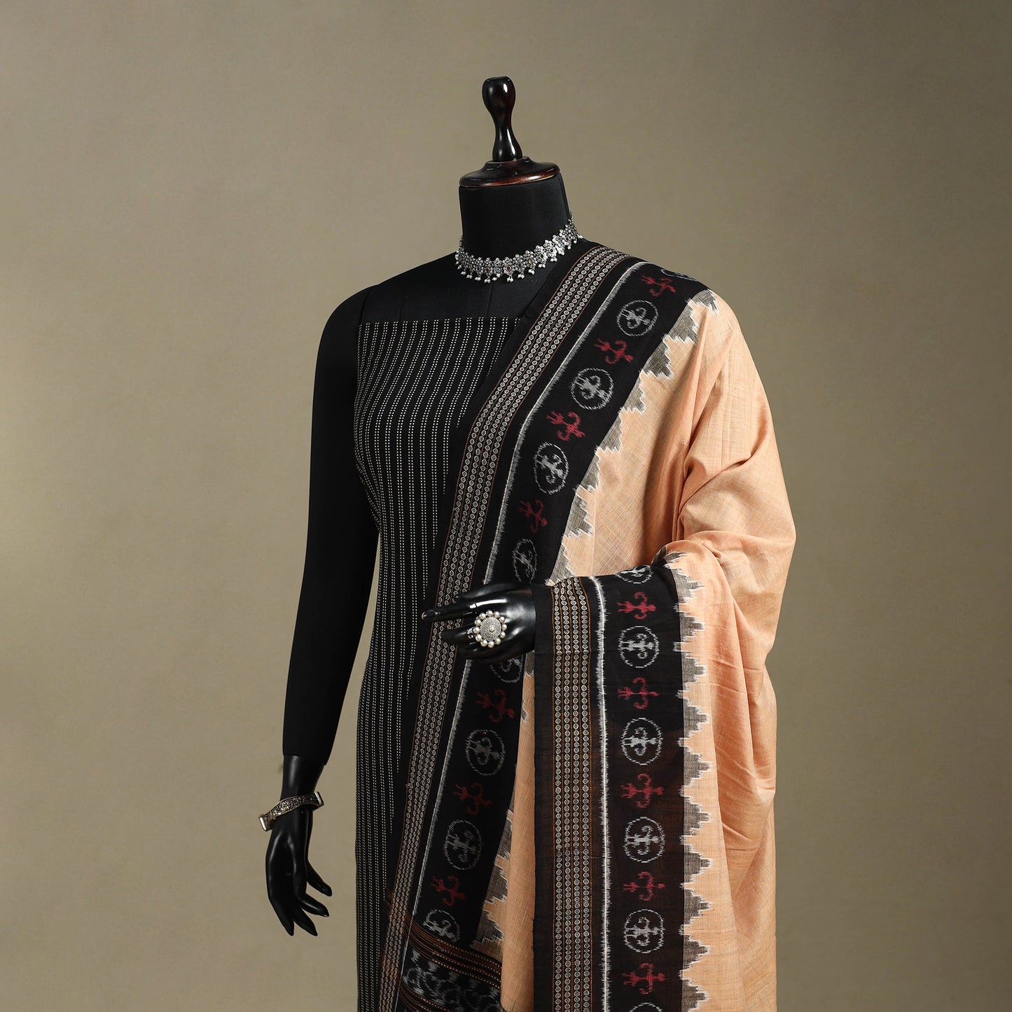 Beige - ikat handloom cotton sambalpuri dupatta 14