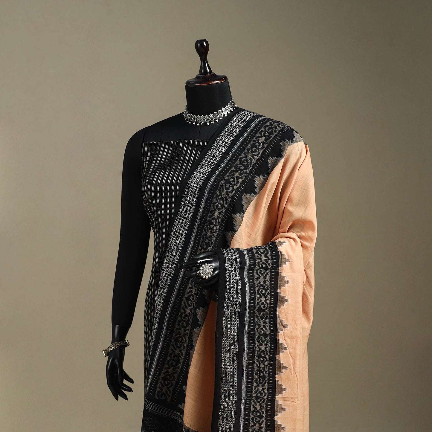Beige - ikat handloom cotton sambalpuri dupatta 15