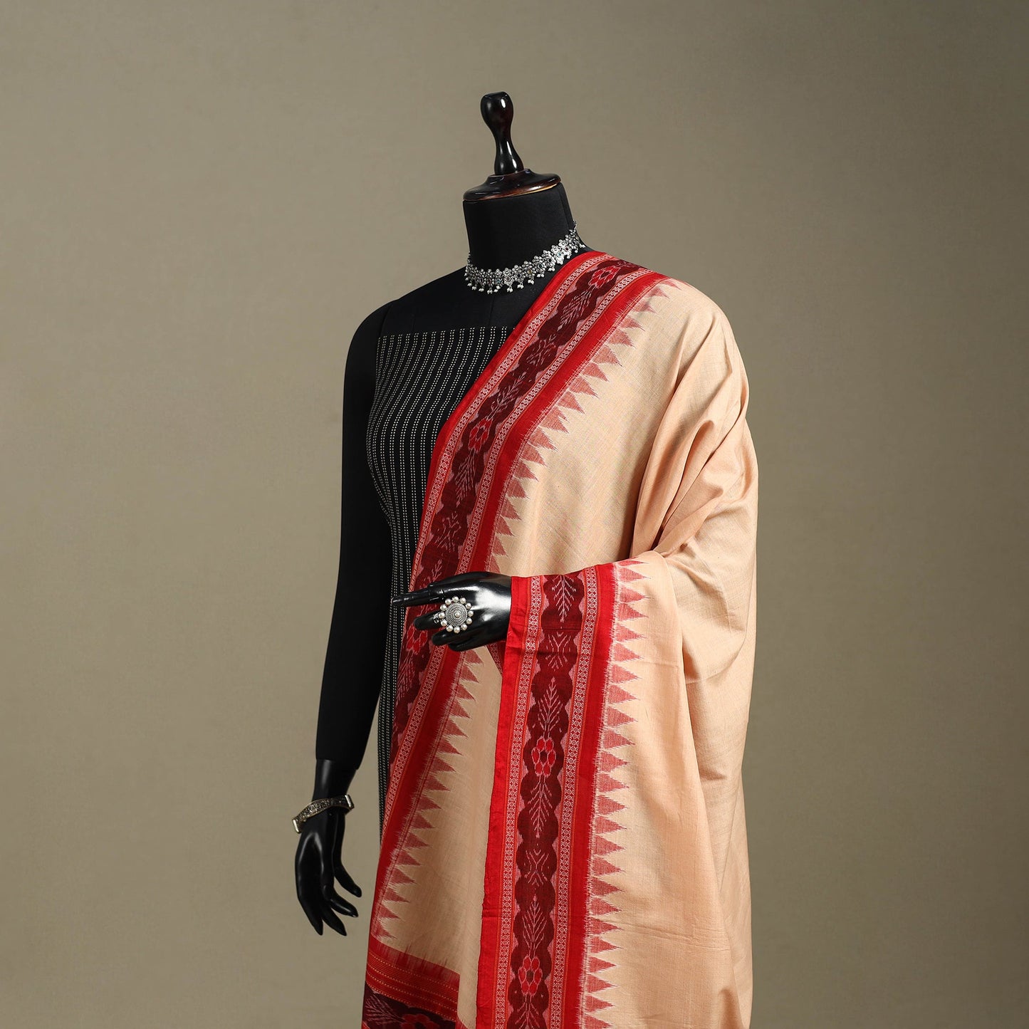 Beige - ikat handloom cotton sambalpuri dupatta 22
