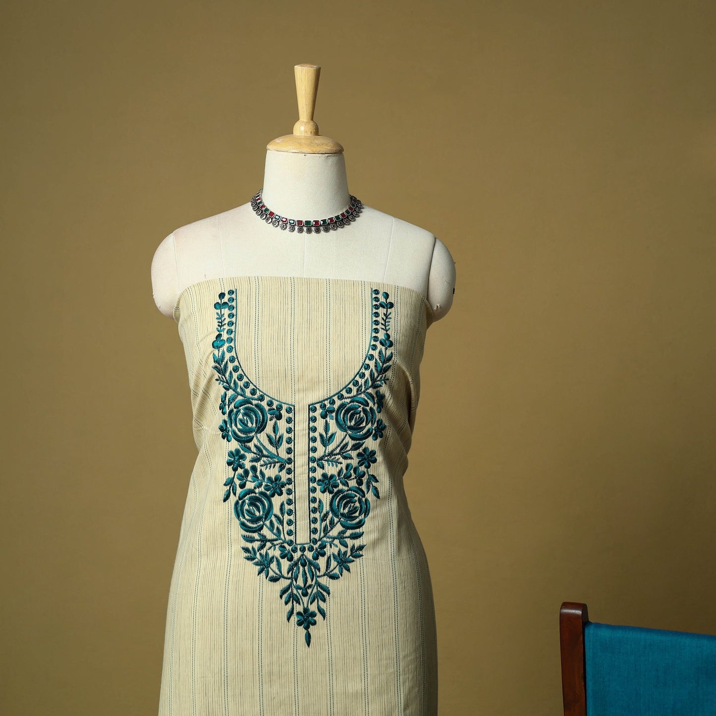 Jacquard embroidered cotton 3pc unstitched dress material