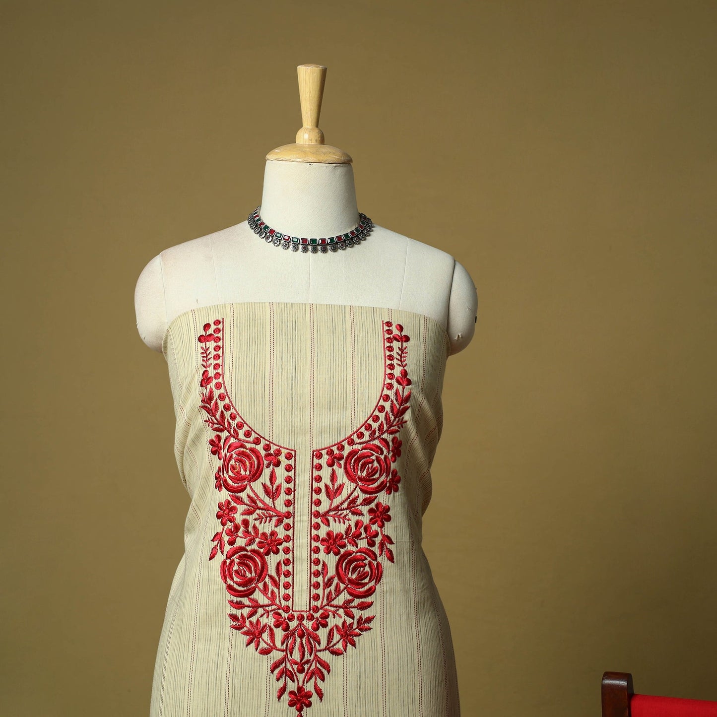 Jacquard embroidered cotton 3pc unstitched dress material