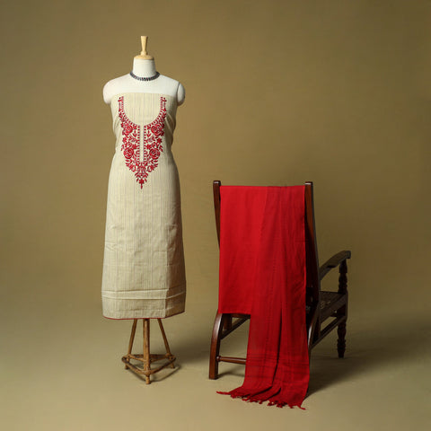 Jacquard embroidered cotton 3pc unstitched dress material