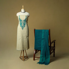 Jacquard embroidered cotton 3pc unstitched dress material