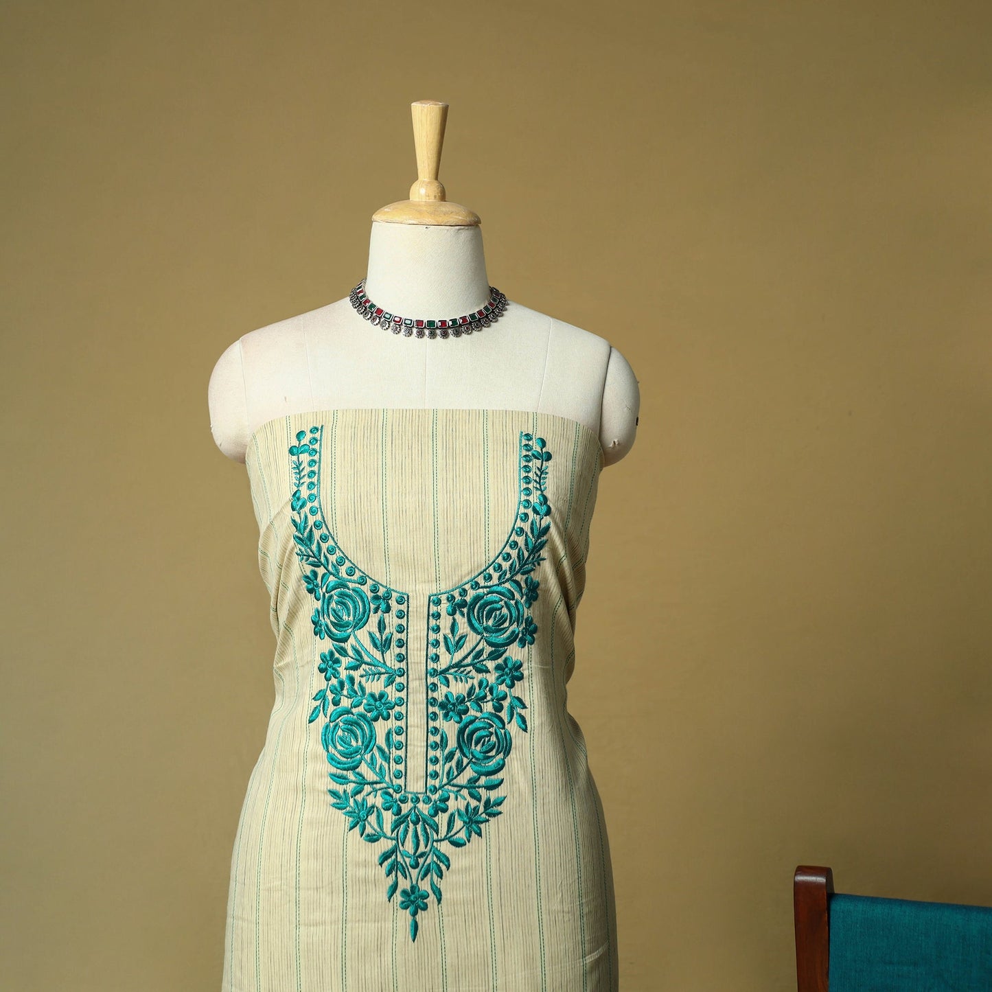 Jacquard embroidered cotton 3pc unstitched dress material