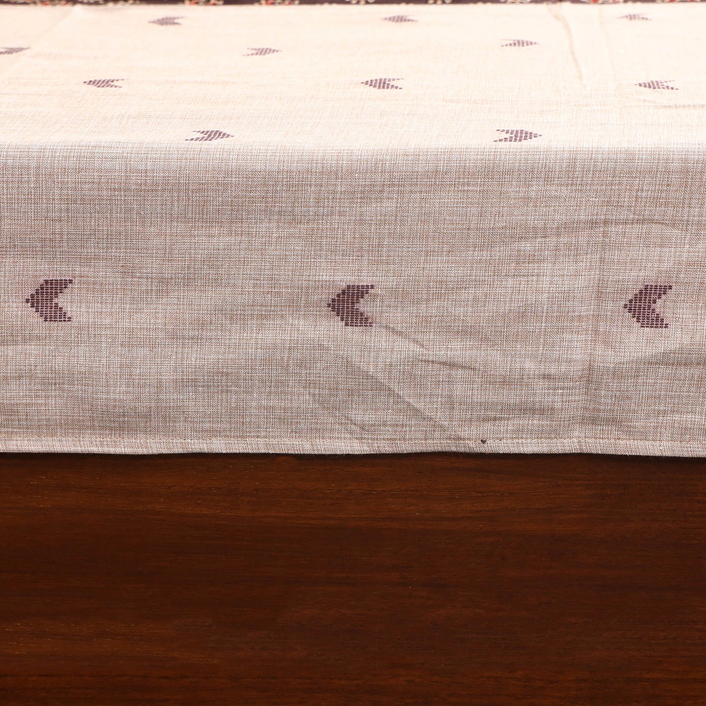 Beige Jacquard with Ajrakh Modal Silk Patch Cotton Bedsheet Set