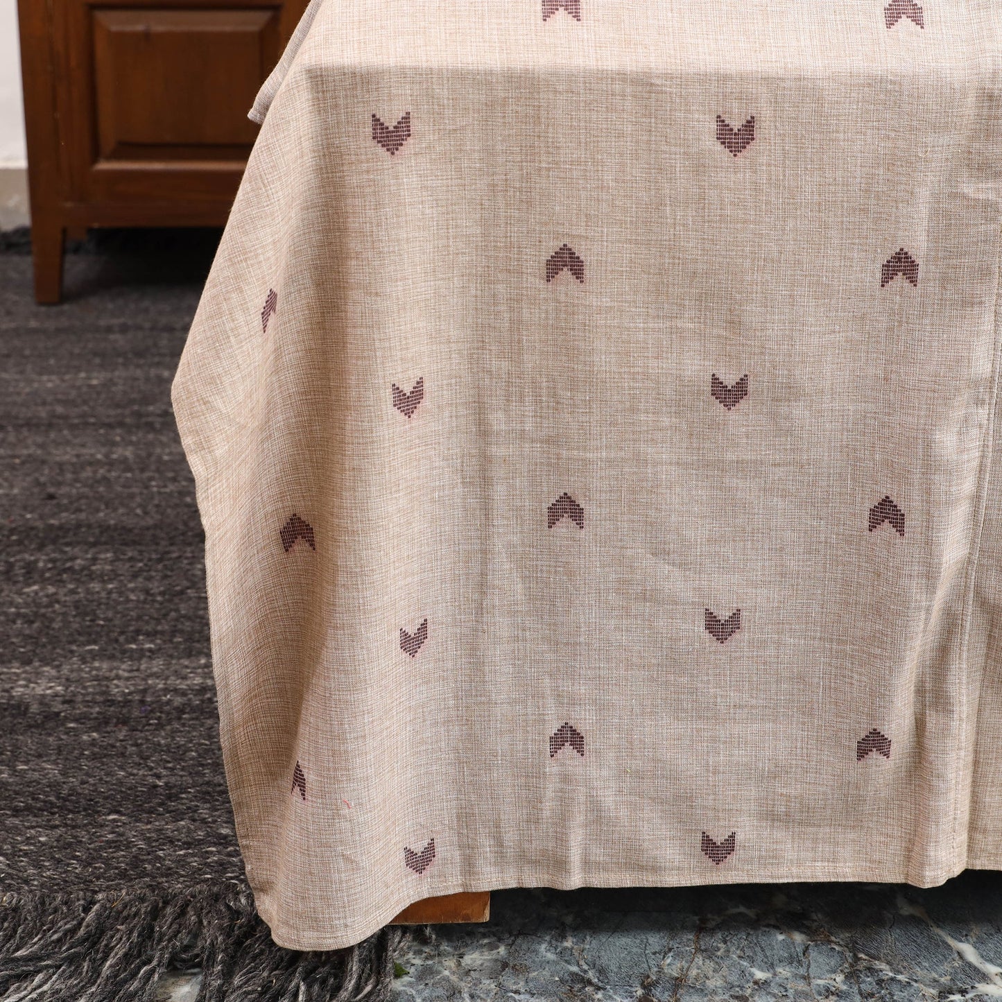 Beige Jacquard with Ajrakh Modal Silk Patch Cotton Bedsheet Set