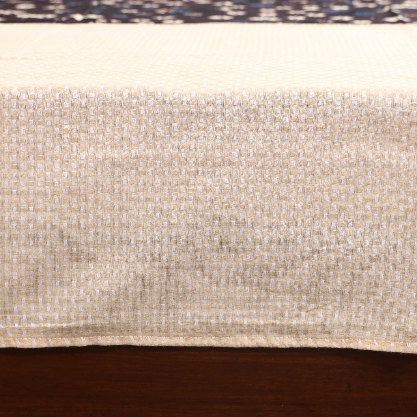 Beige Jacquard with Ajrakh Modal Silk Patch Cotton Bedsheet Set