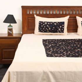 Beige Jacquard with Ajrakh Modal Silk Patch Cotton Bedsheet Set