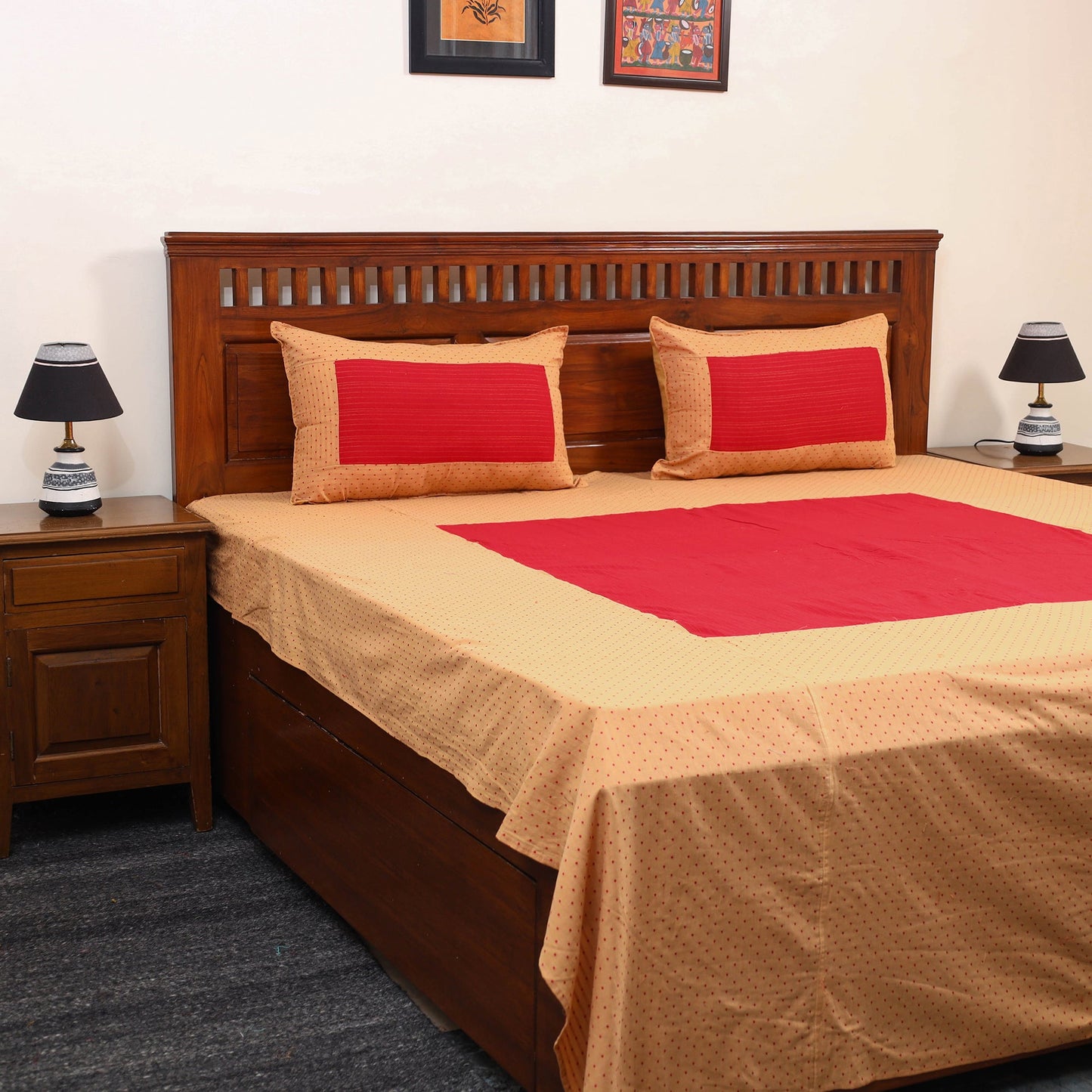 Beige - jacquard patchwork cotton double bed cover