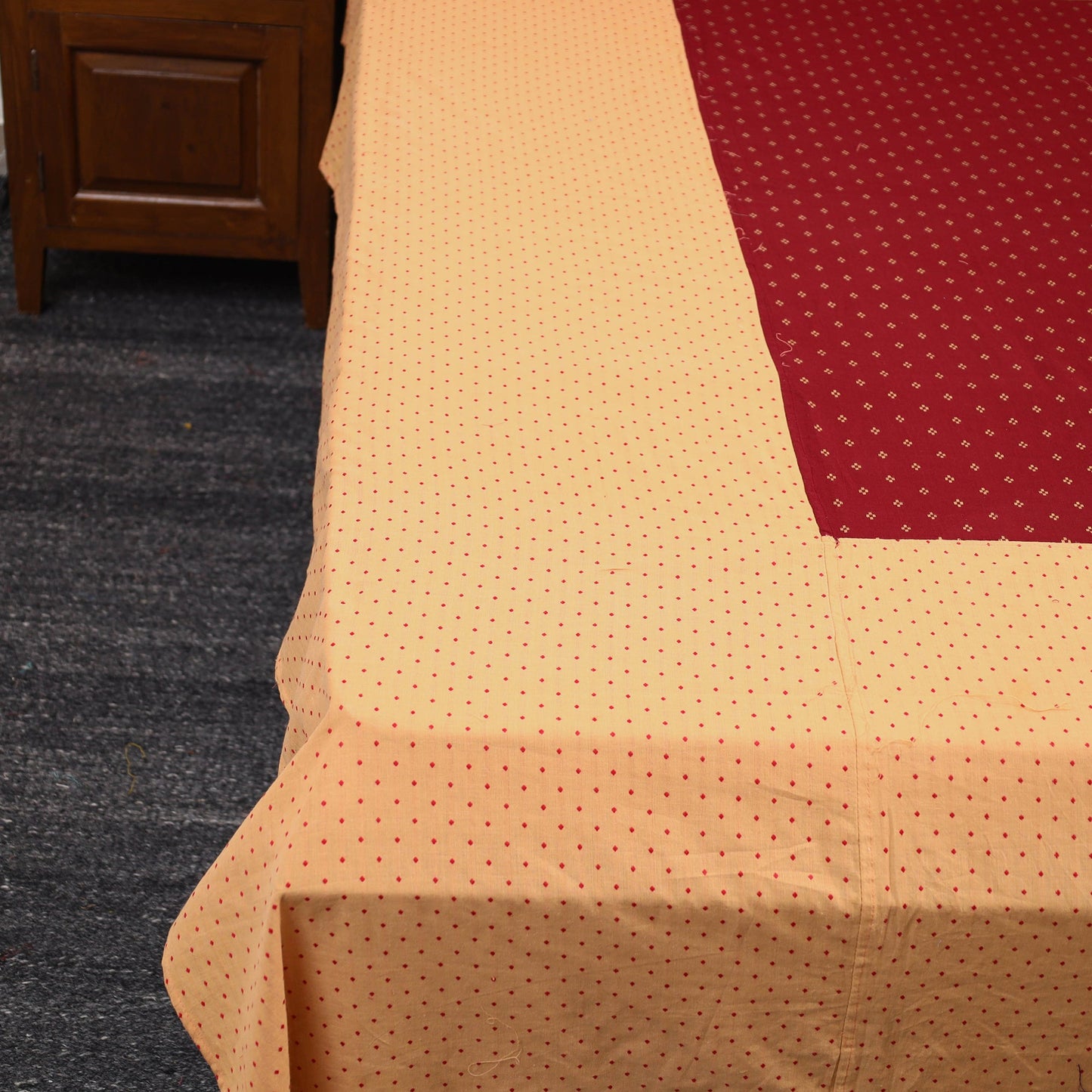 Beige - jacquard patchwork cotton double bed cover