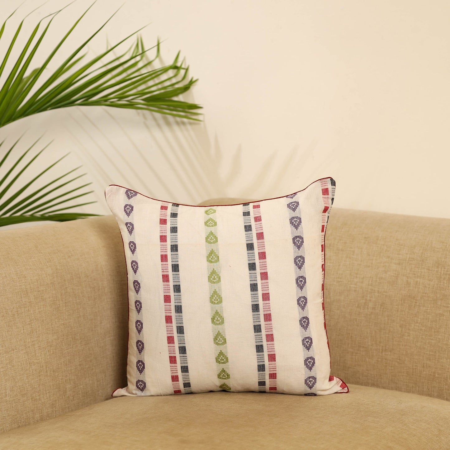 Beige Jacquard Weave Cotton Cushion Cover