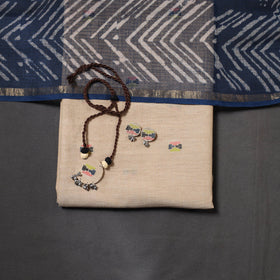 Beige Jamdani Cotton Dress Material with Jewellery Set