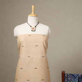 Beige Jamdani Cotton Dress Material with Jewellery Set