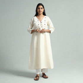 Beige - jhiri handloom cotton ikat patchwork a-line long