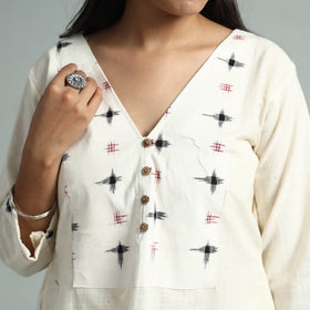 Beige - jhiri handloom cotton ikat patchwork a-line long