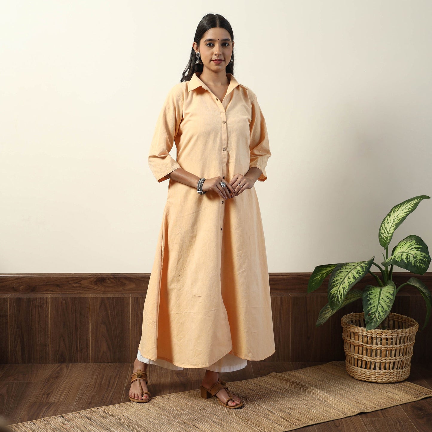 Buy Jhiri Handloom Cotton A-Line Long Kurta Online l iTokri.com