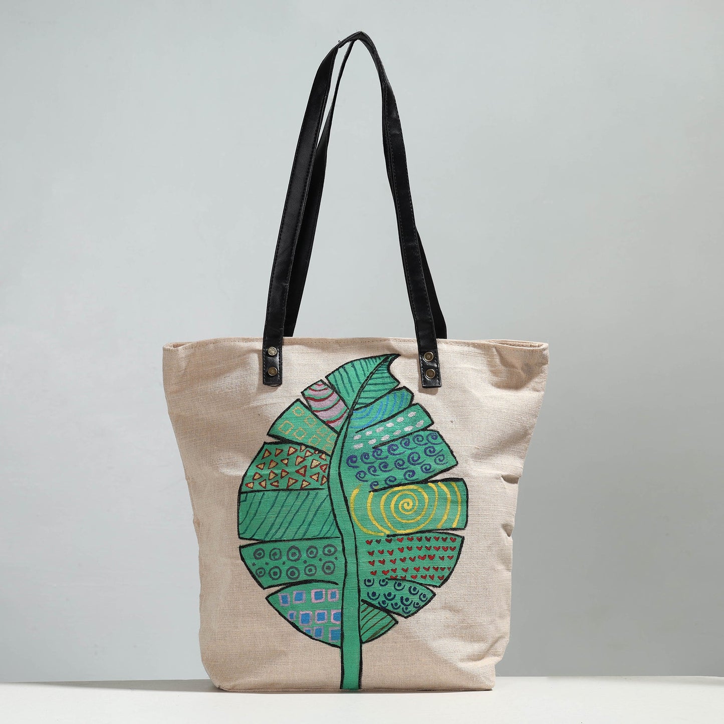 Off White Jute Cotton Handpainted Shoulder Bag