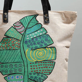 Off White Jute Cotton Handpainted Shoulder Bag