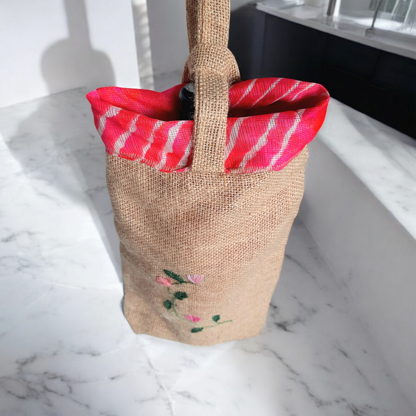 Beige Jute Wine/Water Holding Bag