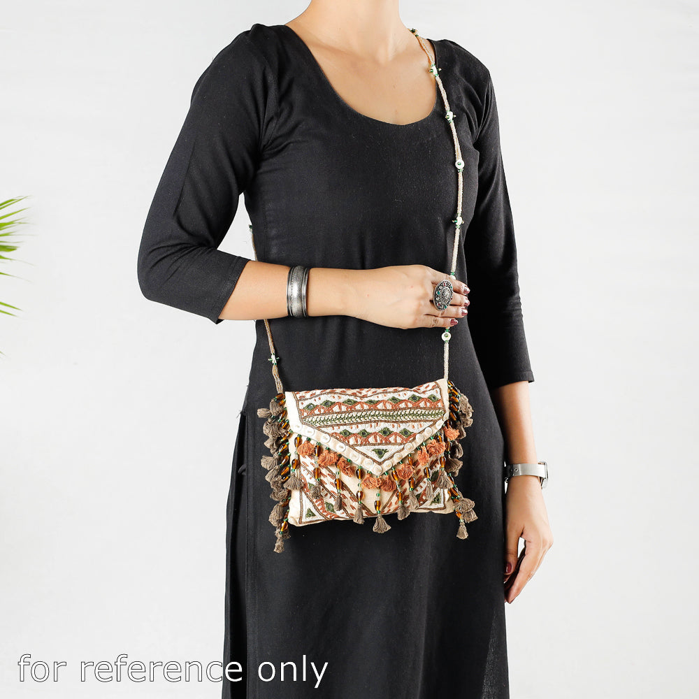  Kala Raksha Rabari Hand Embroidered Dupion Silk Sling Bag 