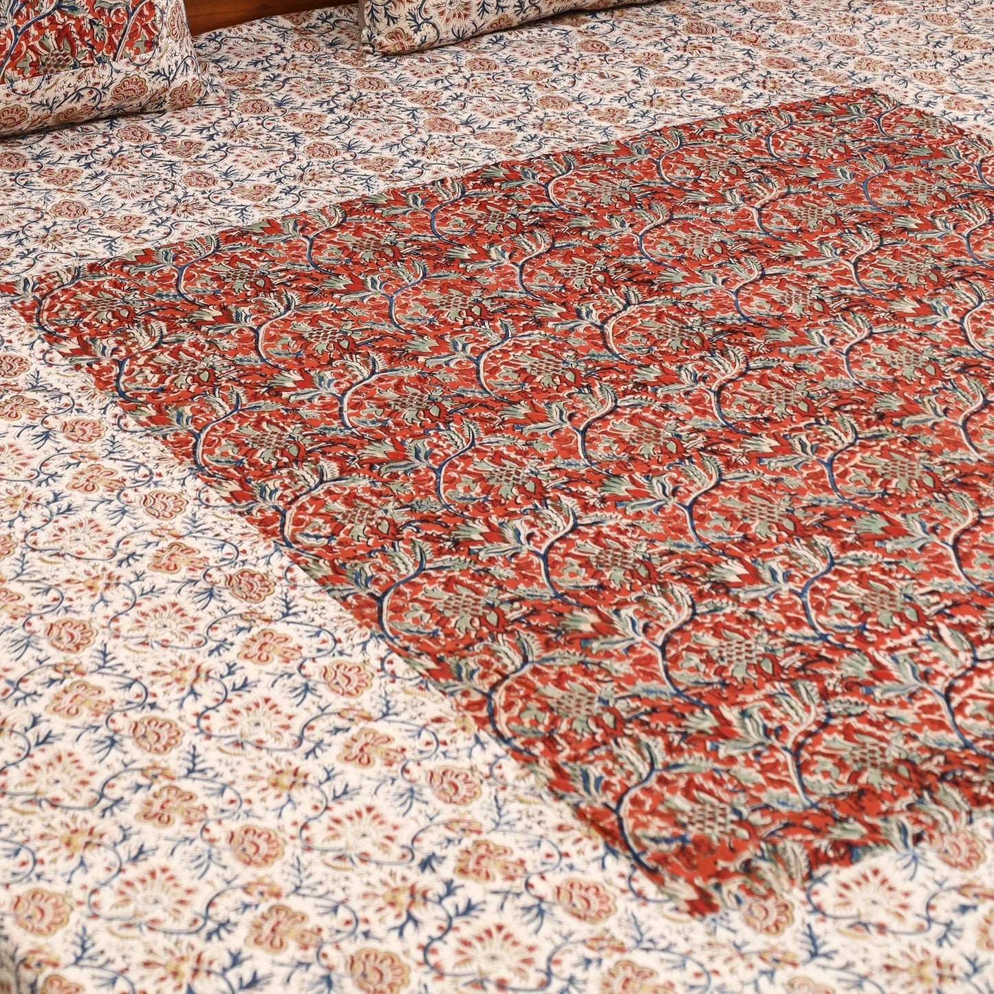 Kalamkari patchwork cotton bedsheet set 41 - handcrafted