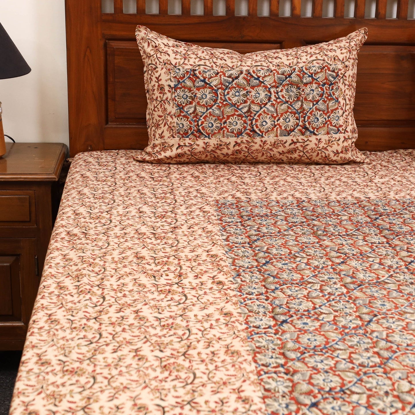 Kalamkari patchwork cotton bedsheet set 48 - handcrafted