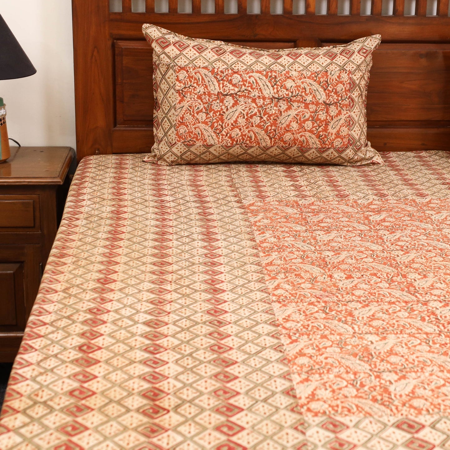 Kalamkari patchwork cotton bedsheet set 45 - handcrafted