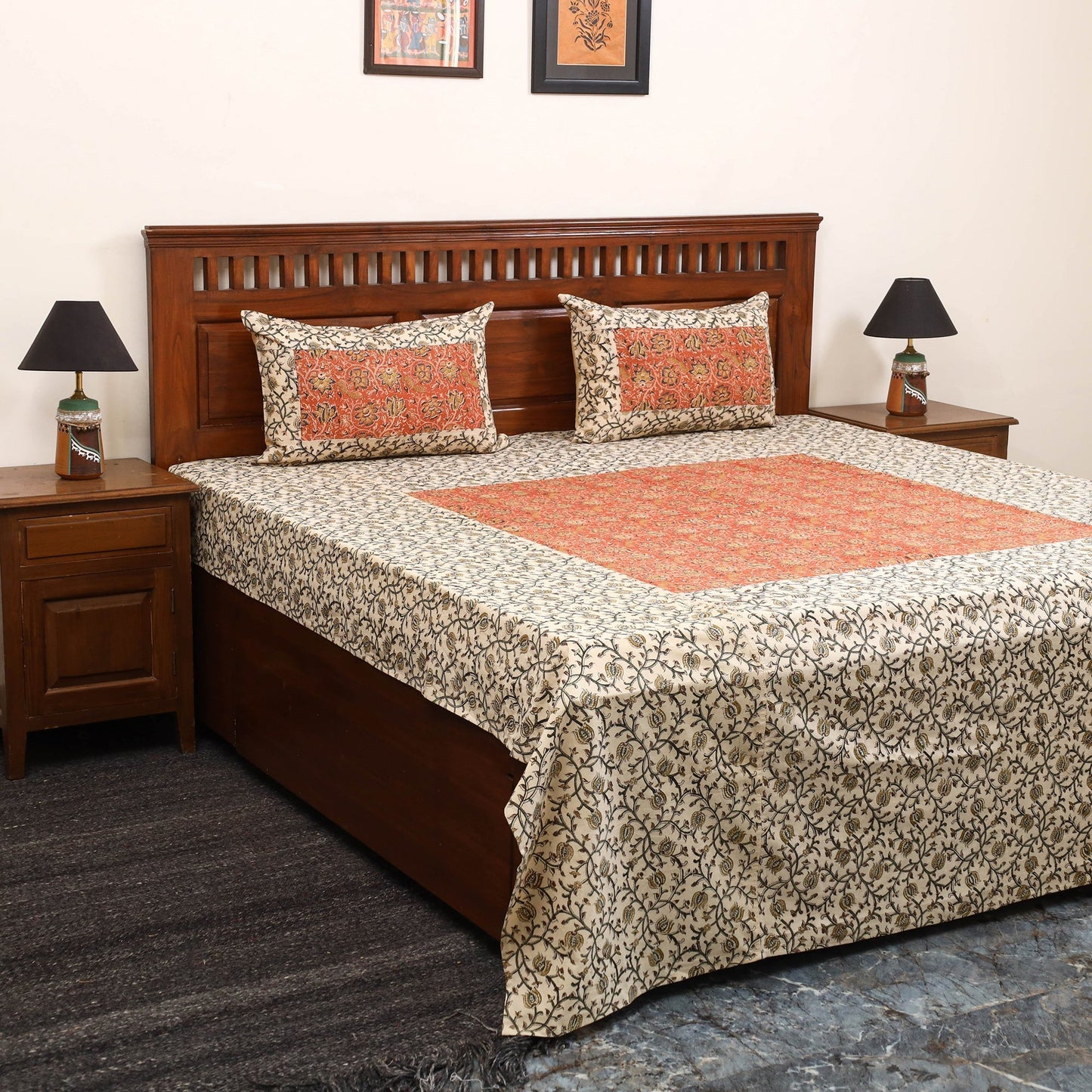 Kalamkari patchwork cotton bedsheet set 42 - handcrafted